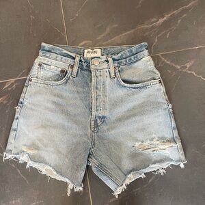 Agolde Light Wash Distressed Denim Shorts